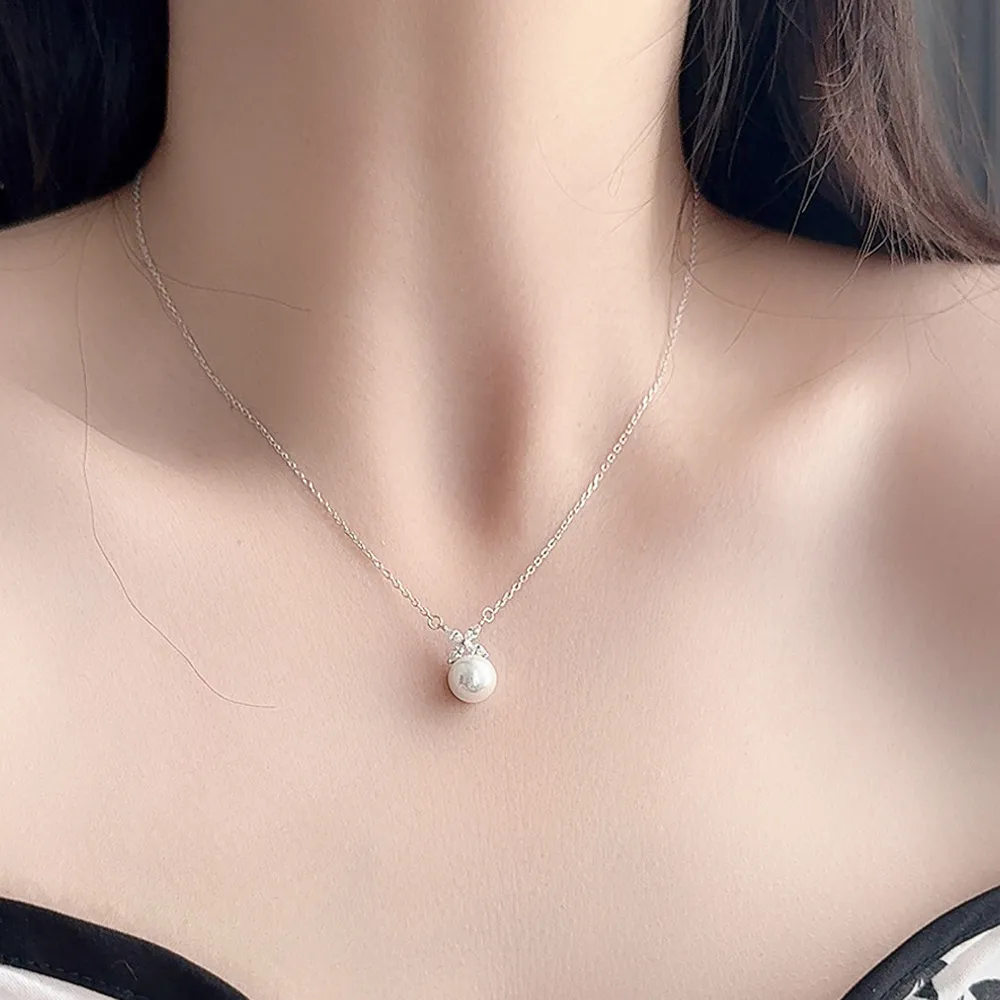 S925 Zirconia Clover Fresh Water Pearl Necklace 80200407 - image1