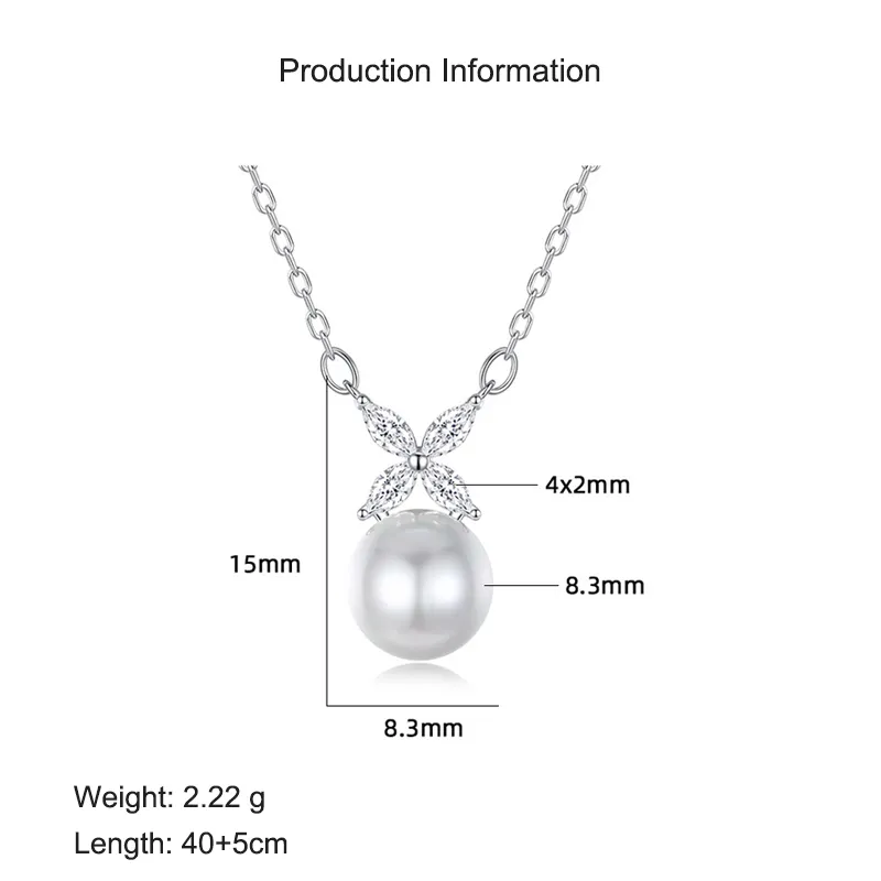 S925 Zirconia Clover Fresh Water Pearl Necklace 80200407 - image2