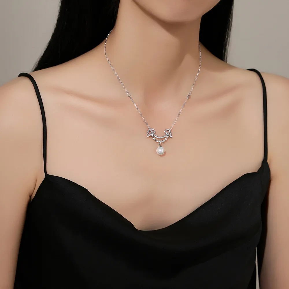 S925 Zirconia Smile Fresh Water Pearl Necklace 80200410 - image1