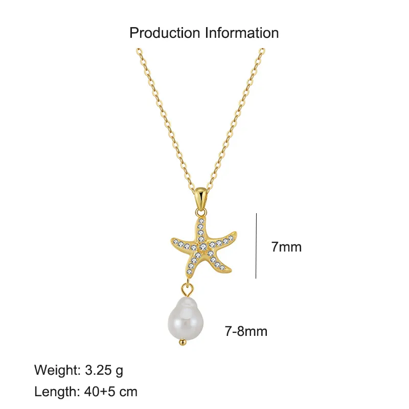 S925 Fresh Water Pearl Zirconia Starfish Necklace 80200415 - image2