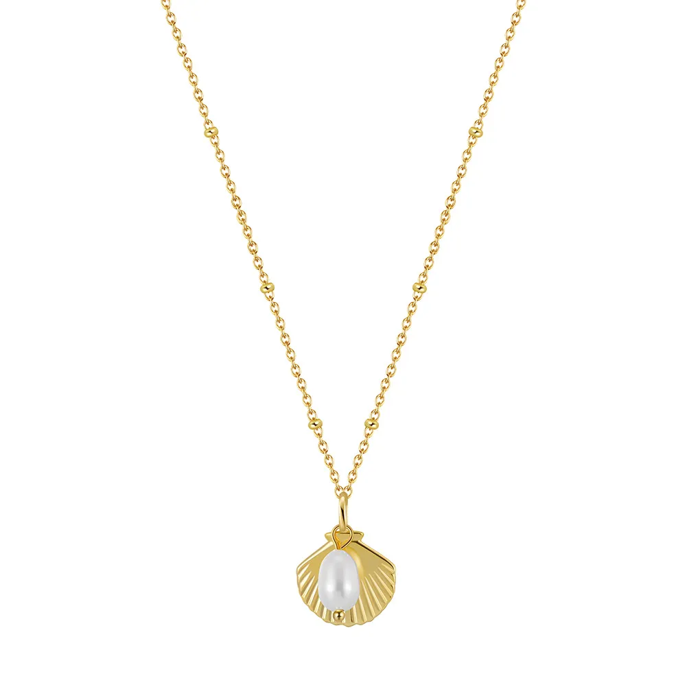 925 Sterling Silver Fresh Water Pearl Shell Necklace 80200416