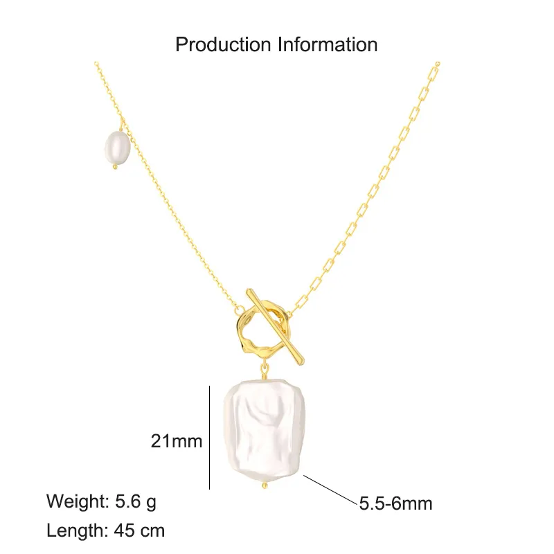 925 Sterling Silver Irregular Baroque Fresh Water Pearl Necklace 80200420 - image2