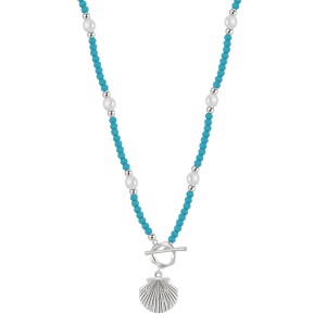 S925 Vintage Blue Turquoise Fresh Water Pearl Shell Necklace 80200421