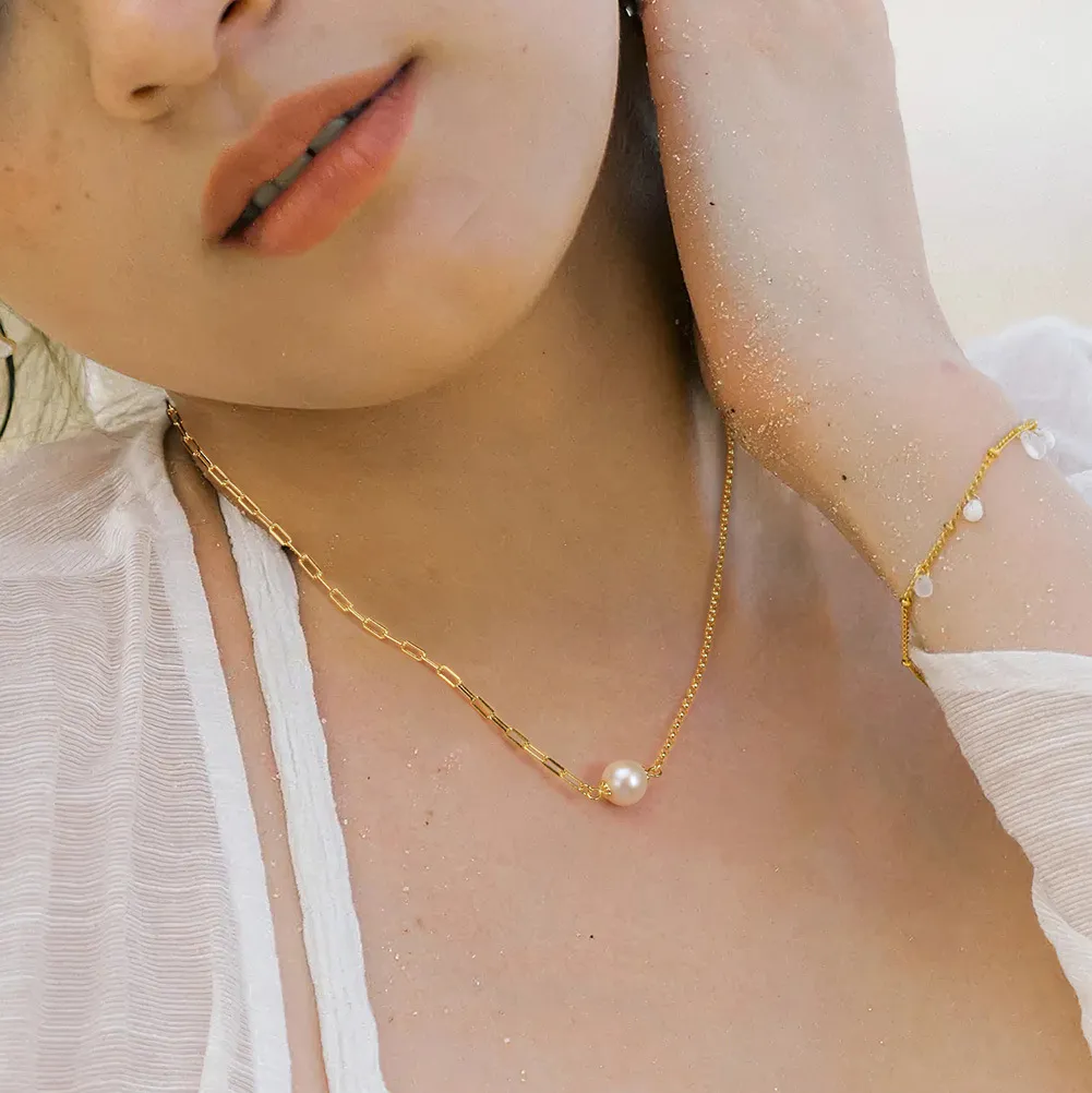 S925 Linked Chain Fresh Water Pearl Necklace 80200422 - image1