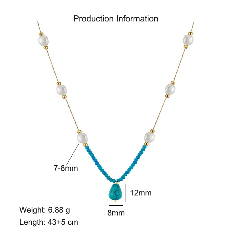S925 Vintage Turquoise Fresh Water Pearl Necklace 80200423 - image2