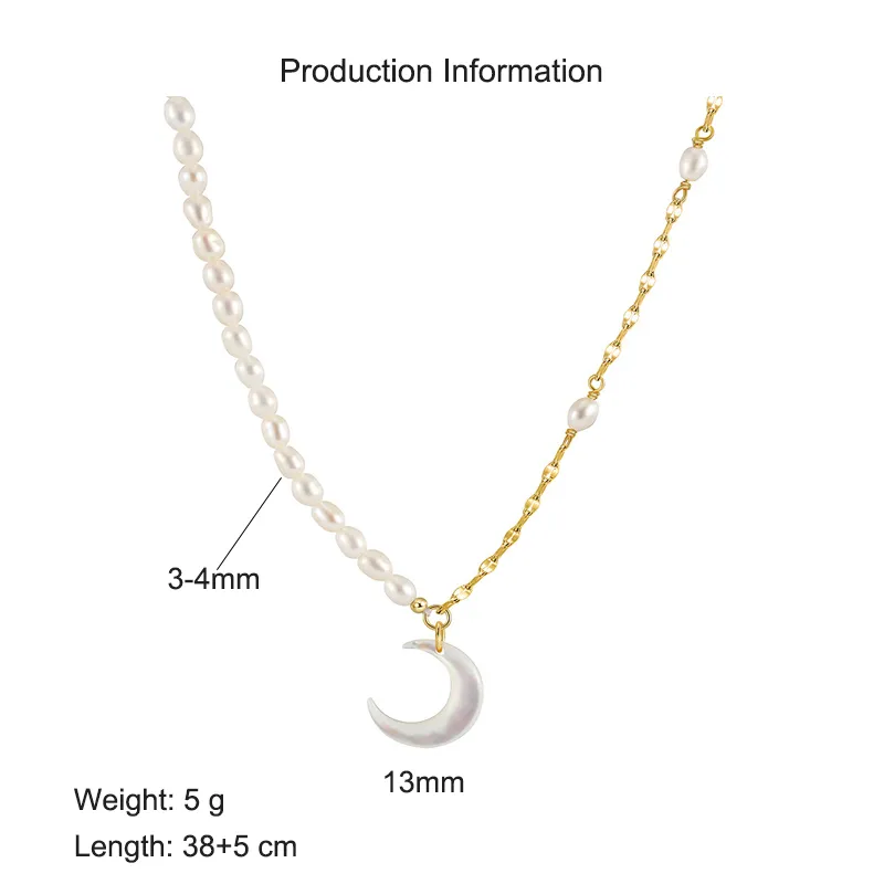 925 Sterling Silver Fresh Water Pearl Crescent Moon Necklace 80200425 - image2