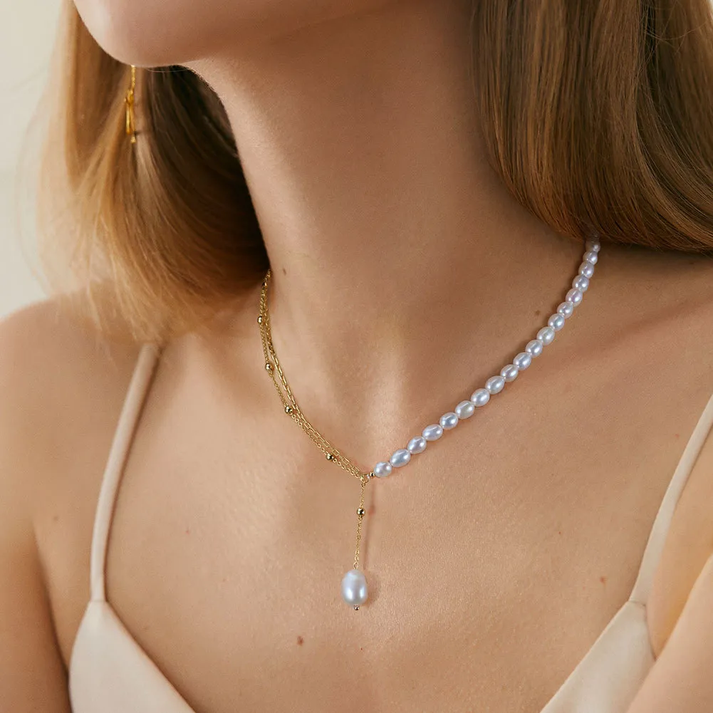 925 Sterling Silver Fresh Water Pearl Layered Necklace 80200426 - image1