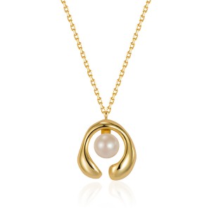 925 Sterling Silver Geometric Fresh Water Pearl Necklace 80200432