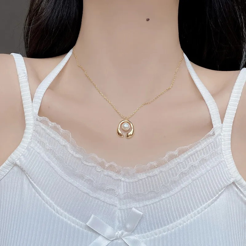 925 Sterling Silver Geometric Fresh Water Pearl Necklace 80200432 - image1