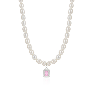925 Sterling Silver Fresh Water Pearl Zirconia Pendant Necklace 80200439