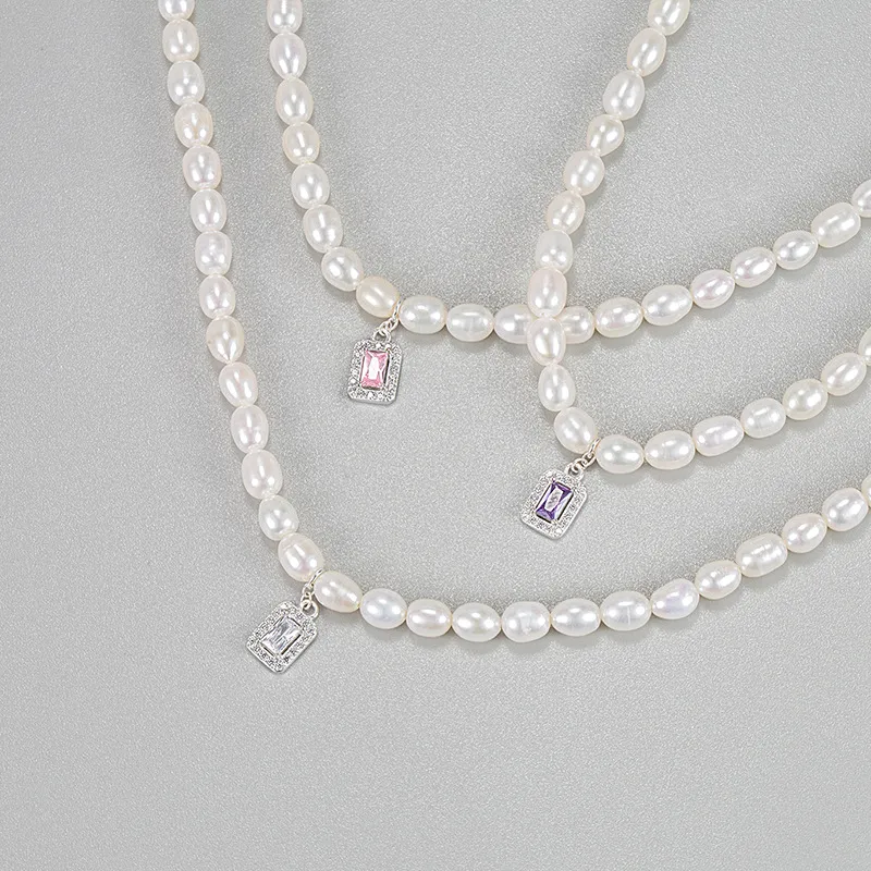 925 Sterling Silver Fresh Water Pearl Zirconia Pendant Necklace 80200439 - image1