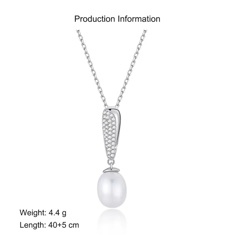 925 Sterling Silver Fresh Water Pearl Zirconia Pendant Necklace 80200441 - image2