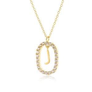 925 Sterling Silver Gold Tone Letter Pendant Necklace 80200443