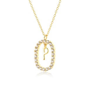 925 Sterling Silver Gold Tone Letter Pendant Necklace 80200443