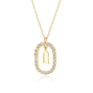 925 Sterling Silver Gold Tone Letter Pendant Necklace 80200443