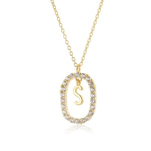 925 Sterling Silver Gold Tone Letter Pendant Necklace 80200443