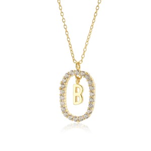 925 Sterling Silver Gold Tone Letter Pendant Necklace 80200443