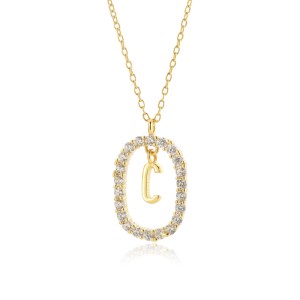 925 Sterling Silver Gold Tone Letter Pendant Necklace 80200443