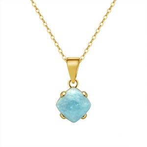 925 Sterling Silver Natural Aquamarine Pendant Necklace 80200446