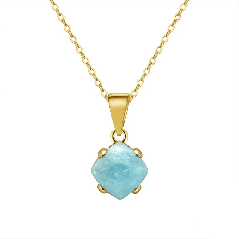 925 Sterling Silver Natural Aquamarine Pendant Necklace 80200446
