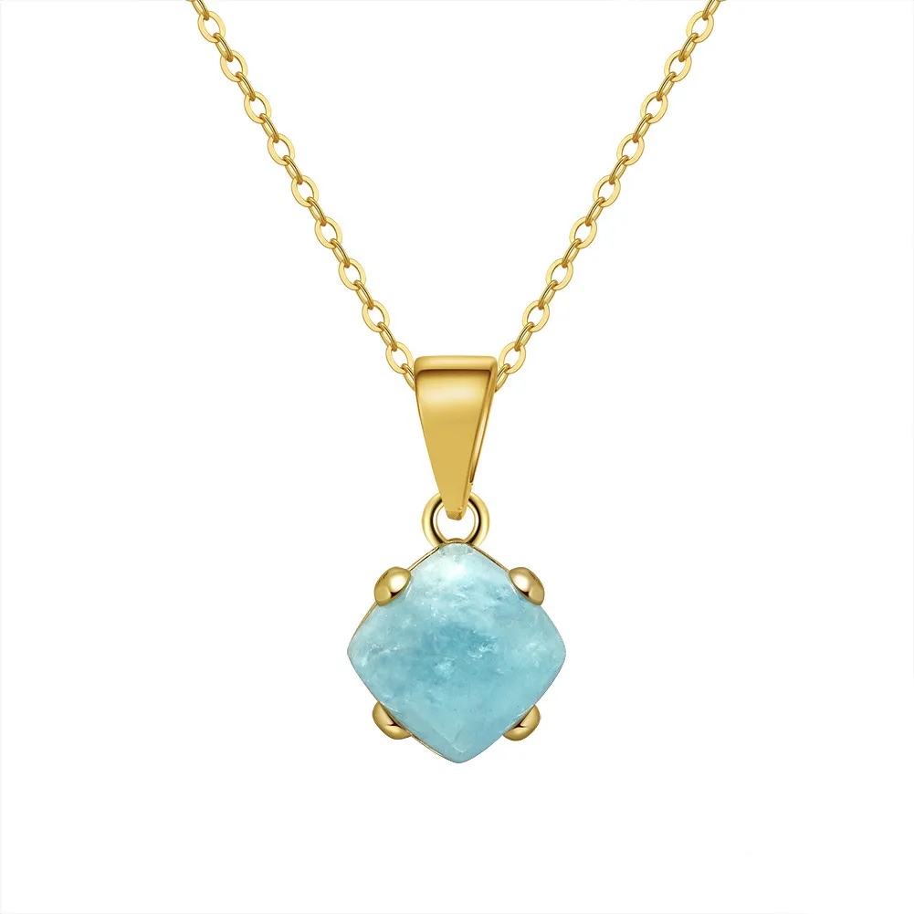 925 Sterling Silver Natural Aquamarine Pendant Necklace 80200446