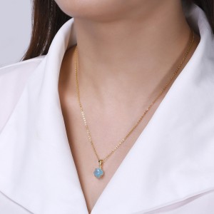 925 Sterling Silver Natural Aquamarine Pendant Necklace 80200446