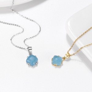 925 Sterling Silver Natural Aquamarine Pendant Necklace 80200446