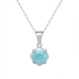 925 Sterling Silver Natural Aquamarine Pendant Necklace 80200446