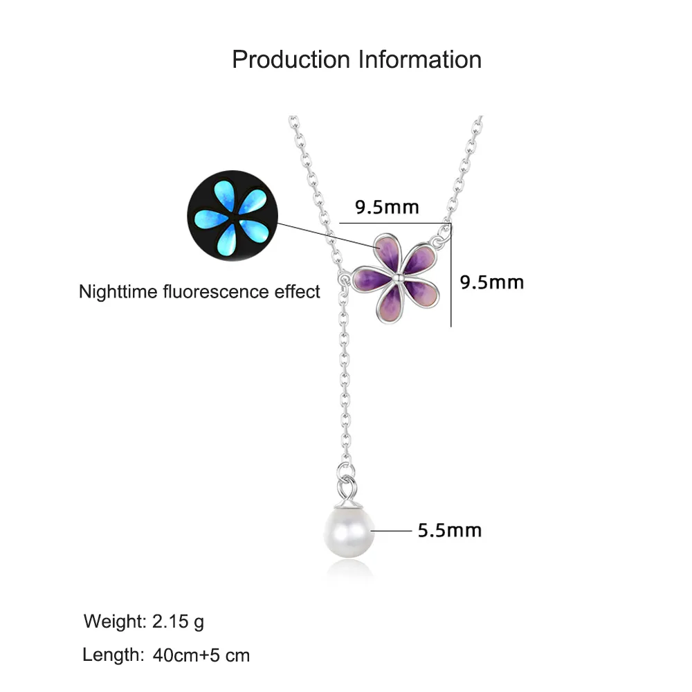 925 Sterling Silver Flower Necklace Pearl Tassel Necklace 80200447 - image2