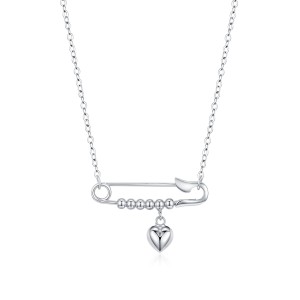 925 Sterling Silver Safety Pin Heart Pendant Necklace 80200448