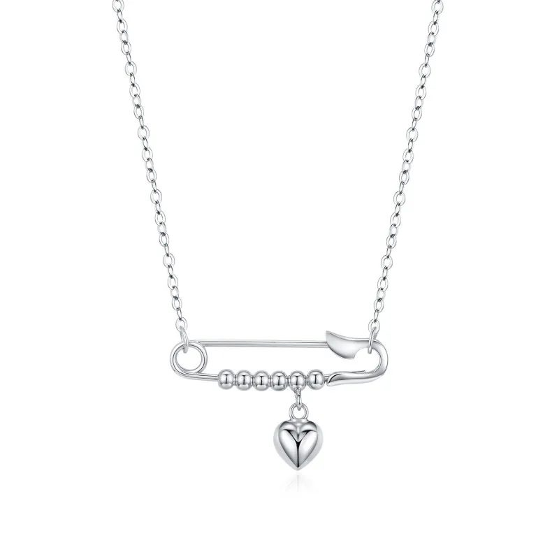 925 Sterling Silver Safety Pin Heart Pendant Necklace 80200448