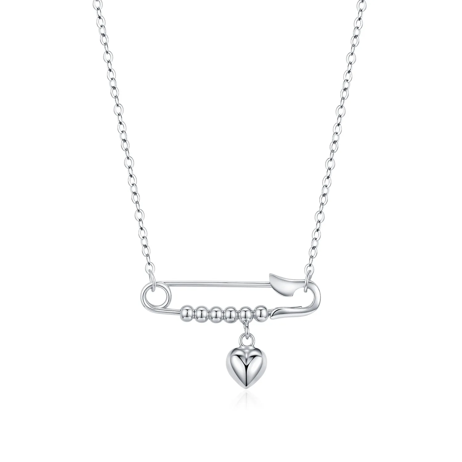 925 Sterling Silver Safety Pin Heart Pendant Necklace 80200448