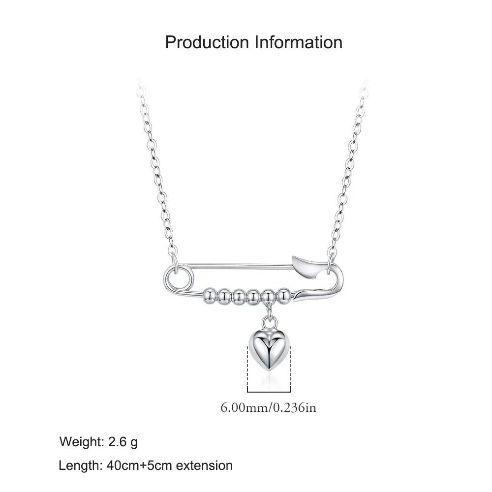 925 Sterling Silver Safety Pin Heart Pendant Necklace 80200448 - image2
