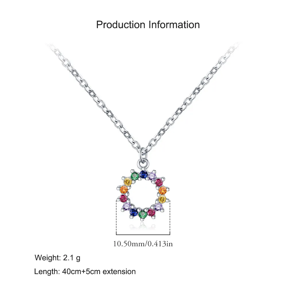 925 Sterling Silver Rainbow CZ Circle Pendant Necklace 80200450 - image2