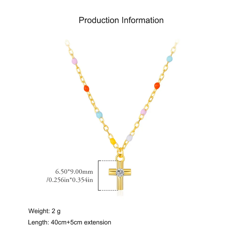 925 Sterling Silver Colorful Beaded Cross Pendant Necklace 80200459 - image2