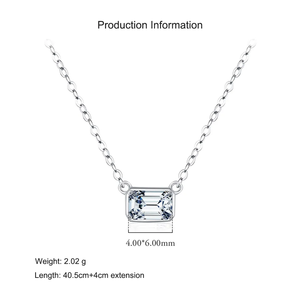 925 Sterling Silver Minimalist Emerald Cut Pendant Necklace 80200464 - image2