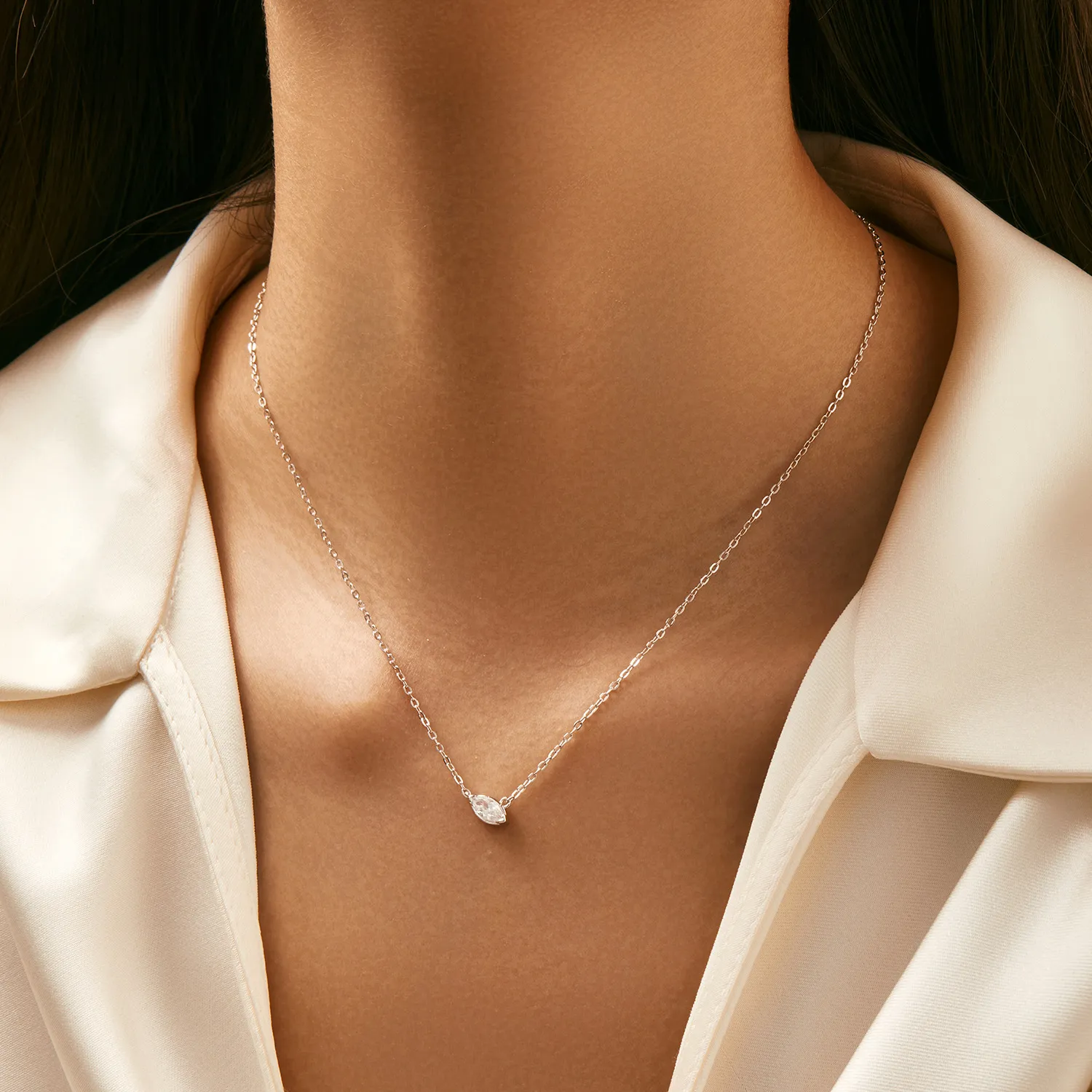 925 Sterling Silver Marquise-Cut Solitaire Pendant Necklace 80200466 - image1