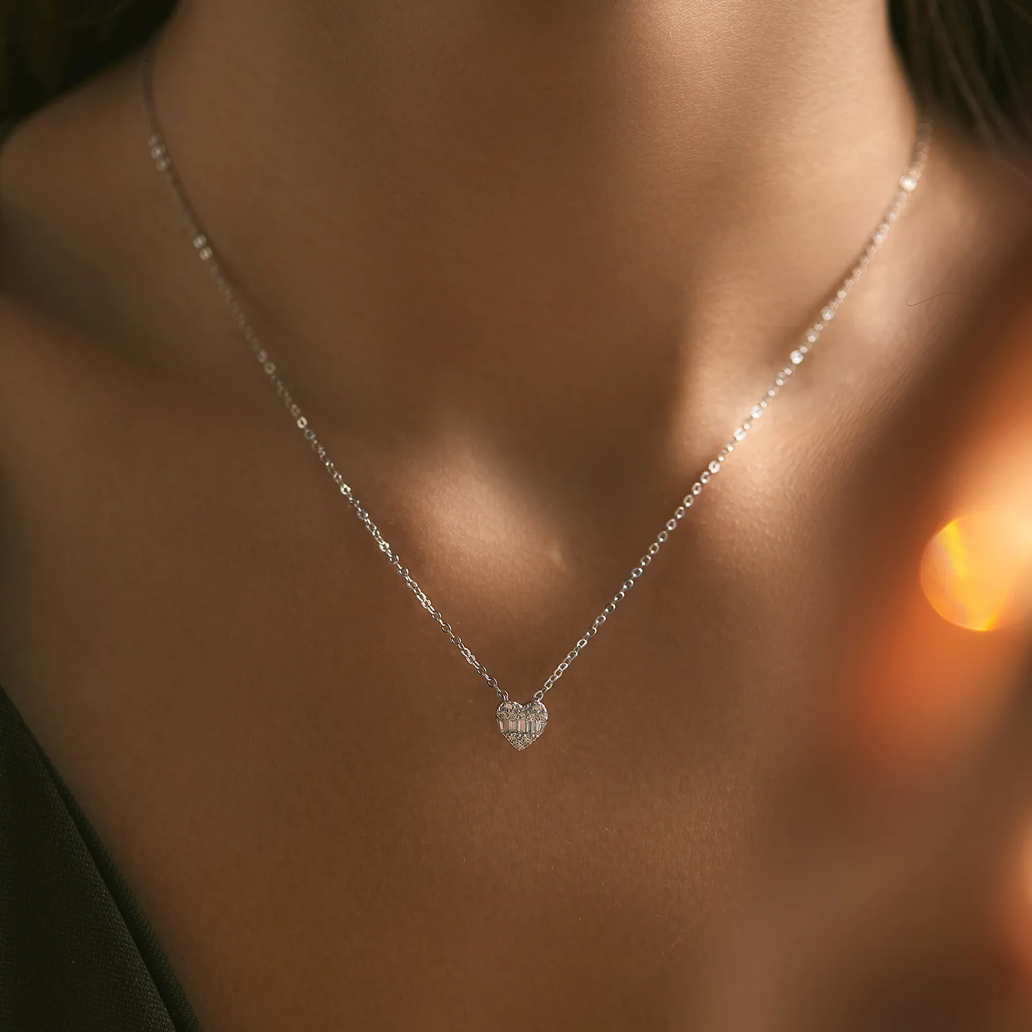 925 Sterling Silver Zircon Heart Pendant Necklace 80200471 - image1