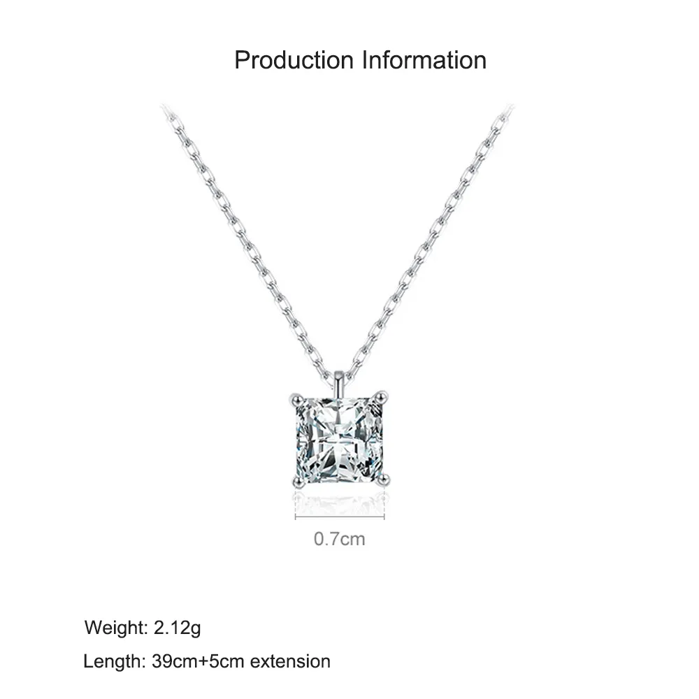925 Sterling Silver Square Zircon Pendant Necklace 80200472 - image2