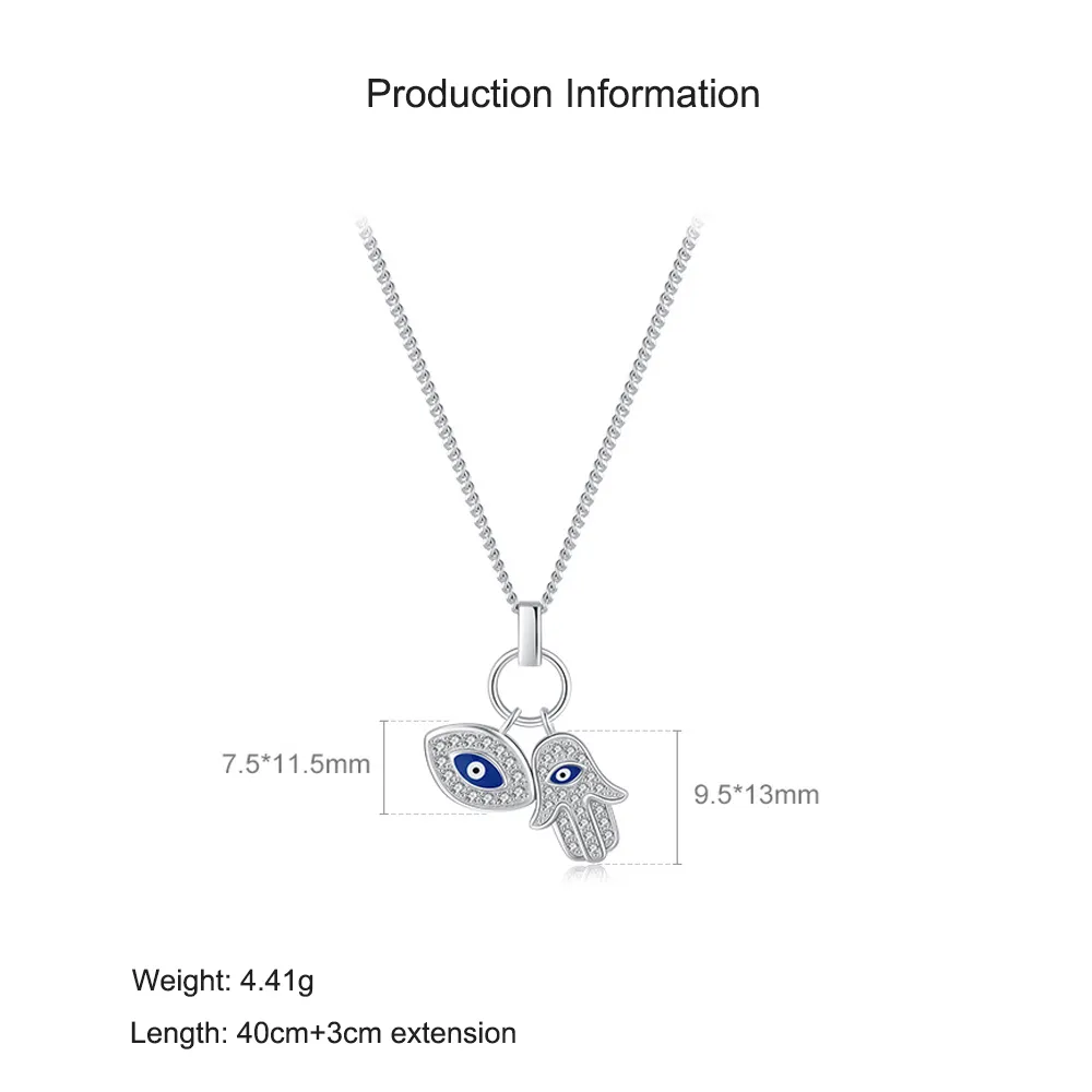 925 Sterling Silver CZ Evil Eye & Hamsa Enamel Necklace 80200473 - image2