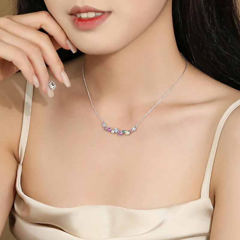 925 Sterling Silver Rainbow Zircon Dopamine Necklace 80200474 - image1