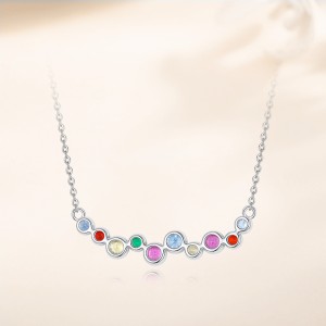 925 Sterling Silver Rainbow Zircon Dopamine Necklace 80200474