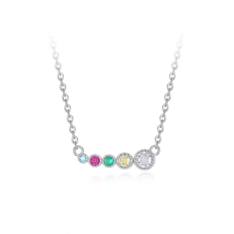 925 Sterling Silver Colorful Zircon Rainbow Necklace 80200475