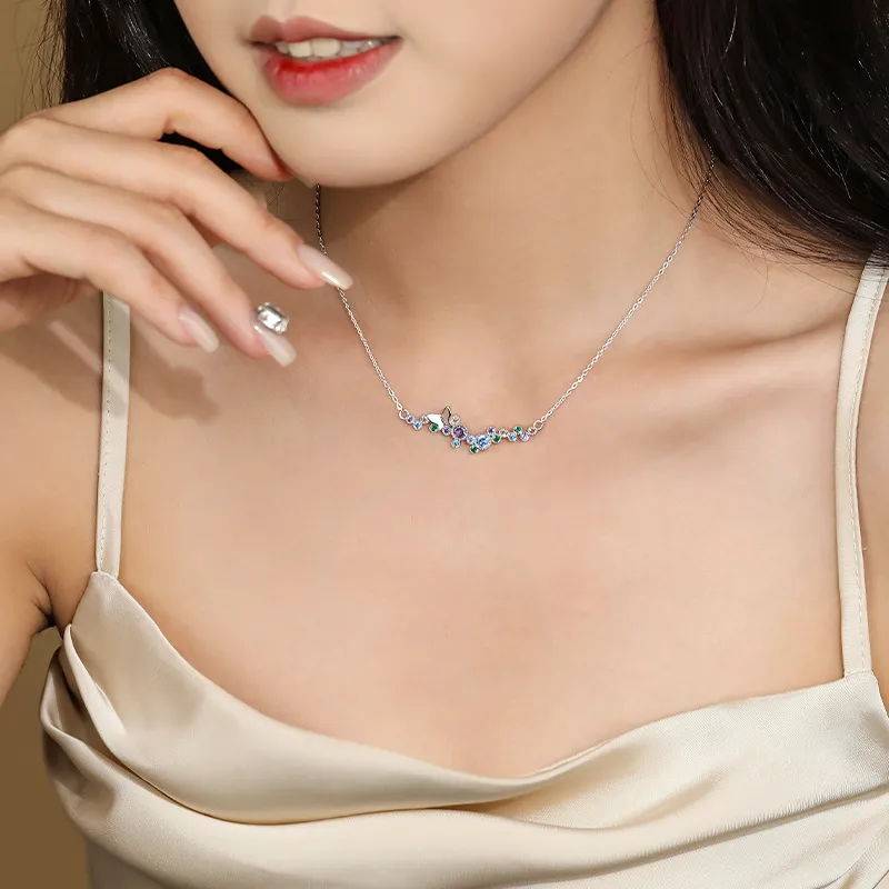 925 Sterling Silver Multicolor Zircon Butterfly Necklace 80200476 - image1