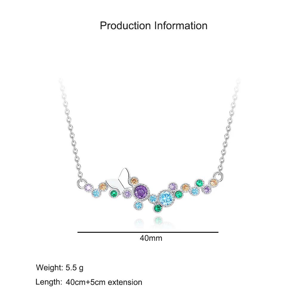 925 Sterling Silver Multicolor Zircon Butterfly Necklace 80200476 - image2