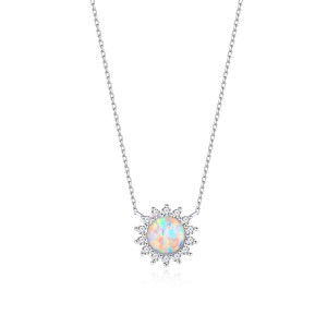 925 Sterling Silver 8mm Natural Opal Necklace 80200477