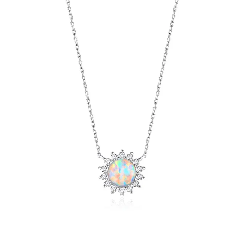 925 Sterling Silver 8mm Natural Opal Necklace 80200477
