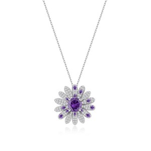 925 Sterling Silver Purple Daisy Floral Necklace 80200480