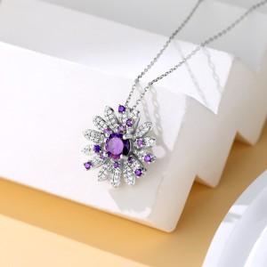 925 Sterling Silver Purple Daisy Floral Necklace 80200480
