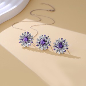 925 Sterling Silver Purple Daisy Floral Necklace 80200480